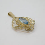Sterling Silver Blue Topaz Textured Fluted Setting Charm Pendant Vintage c1970s