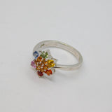 Sterling Silver Multi-Colour Sapphire Cluster DressRing Vintage c1990 Size P 1/2