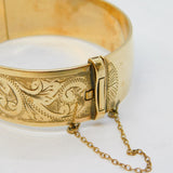 9ct Rolled Gold Large Floral Pattern Cuff Bangle Bracelet Antique c1930s