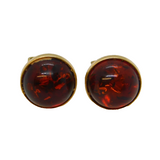 Pair of 9ct Yellow Gold Mounted Baltic Amber Stud Earrings Vintage c1980s