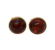 Pair of 9ct Yellow Gold Mounted Baltic Amber Stud Earrings Vintage c1980s