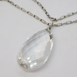 Victorian Sterling Silver Faceted Rock Crystal Pendant Necklace Antique c1890