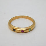 Sterling Silver Gilt, Ruby, Sapphire, Emerald Set Dress Ring Vintage c2000s
