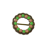 Sterling Silver Pink & Green Enamel Wreath Form Brooch Pin Antique c1930s
