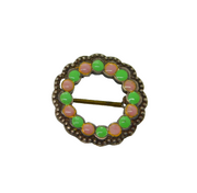 Sterling Silver Pink & Green Enamel Wreath Form Brooch Pin Antique c1930s