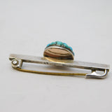 Austro-Hungarian Sterling Silver, Gold & Turquoise Button Brooch Antique