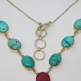 Sterling Silver Turquoise, Pearl & Rough Natural Ruby Necklace Vintage c1990s
