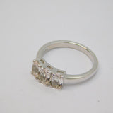 Sterling Silver Triple Stone White Topaz Dress Ring Vintage c1970 Size N 1/2