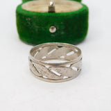 Sterling Silver Leaf Pattern Dress Ring Vintage c1970 Size Q 1/2 UK