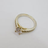 Sterling Silver CZ Solitaire & CZ Accents Engagement Ring Modern c1990 Size O
