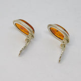 Pair of Sterling Silver Baltic Amber Oval Clip-On Earrings Vintage c1970