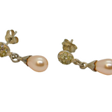 Pair of Sterling Silver Pearly Peardrop & Crystal Stud Earrings Modern c1990