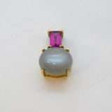 9ct Yellow Gold, Cats Eye & Emerald Cut Amethyst Drop Pendant Vintage