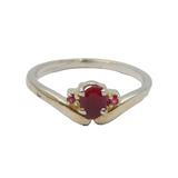 Sterling Silver 3 Ruby Wishbone Style Dress Band Ring Vintage c1970 Size N