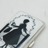 Art Deco Silver Plated Black & White Enamel Romantic Scene Cigarette Case