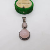Sterling Silver Rose Quartz Drop Charm Pendant Vintage c1970
