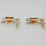 Pair of Sterling Silver Baltic Amber Ladder Design Stud Earrings Vintage c1970