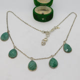 Sterling Silver & Faceted Green Quartz Set Drop Necklace Vintage c1970