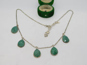 Sterling Silver & Faceted Green Quartz Set Drop Necklace Vintage c1970