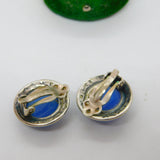 Sterling Silver & Blue Hardstone Clip-On Earrings Vintage c1970