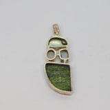 Sterling Silver Shell, Moonstone & Natural Green Stone Pendant Vintage c1970