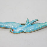 Sterling Silver Blue Guilloche Enamel Swallow Brooch Antique 1913 Birmingham