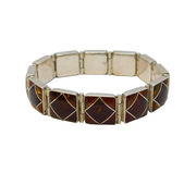 Sterling Silver Modernist Baltic Amber Section Panel Bracelet Vintage London