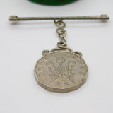 King George IV Silver Plated Three Pence Coin Drop Brooch Antique 1937
