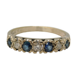 20th Century 18ct White Gold, Diamond & Sapphire Seven-Stone Ring Antique