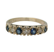 20th Century 18ct White Gold, Diamond & Sapphire Seven-Stone Ring Antique