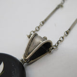 19th Century Sterling Silver Pietra Dura Lily Flower Pendant Necklace Antique