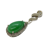 Sterling Silver Cabochon Jadeite Drop Pendant Vintage c1990s