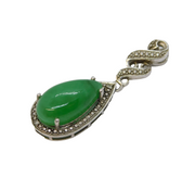 Sterling Silver Cabochon Jadeite Drop Pendant Vintage c1990s