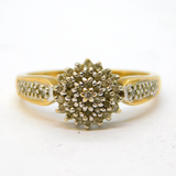 14ct Yellow Gold 0.25ct Diamond Floral Cluster Ring Vintage c1970s