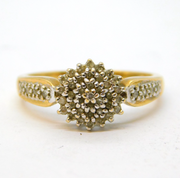 14ct Yellow Gold 0.25ct Diamond Floral Cluster Ring Vintage c1970s