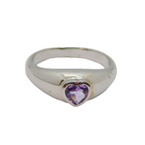 Sterling Silver Amethyst Heart Graduating Band Dress Ring Vintage c1990 Size N