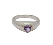Sterling Silver Amethyst Heart Graduating Band Dress Ring Vintage c1990 Size N