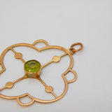 Edwardian 9ct Rose Gold, Peridot & Pearl Set Lavalier Pendant Antique c1910s