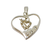 Sterling Silver Paste Set Double Heart Charm Pendant Vintage c1970