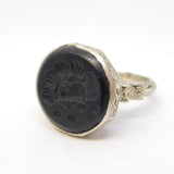 20th Century White Metal Ancient Style Onyx Centurion Intaglio Signet Ring c1920