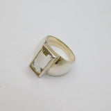Sterling Silver Baguette Cut White Topaz Signet Style Ring Vintage c1970 Size Q