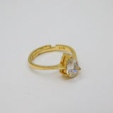 Gold On Sterling Silver Paste Peardrop Adjustable Ring Modern c1990 Size M 1/2