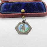 Sterling Silver & Enamel St Christopher Travel Charm Pendant Vintage c1970
