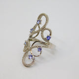 Sterling Silver Tanzanite Swirly Pattern Statement Ring Vintage c1970 Size P 1/2