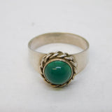 Art Deco Sterling Silver & Green Hardstone Set Dress Ring Antique c1930s
