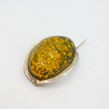 Sterling Silver Green Baltic Amber Combination Brooch & Pendant Vintage c1970s