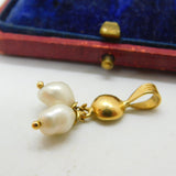 900 Silver Gilt and Twin Seed Pearl Charm Pendant Vintage c1970