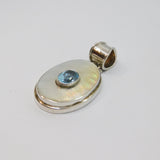 Sterling Silver Shell & Blue Topaz Studio Style Oval Charm Pendant Vintage c1970