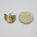 Sterling Silver Sapphire & Multi-Colour Enamel Swan Charm Pendant Vintage c1970
