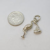 Sterling Silver Stork Carrying Baby Charm Pendant Vintage c1970s